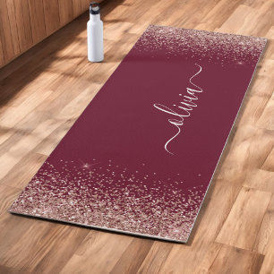 Roségold-Rosa-Burgunder-Glitter-Monogramm Yogamatte