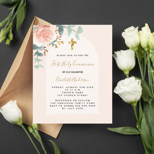 Roségold rosa florale Mädchen Kreuz Budget Taufe