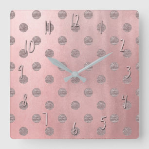 Roségold Rosa Glanz Glamour Punkte Modern Chic Quadratische Wanduhr