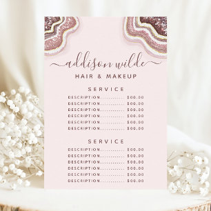 Roségold-Rosa-Glitter-Achat-Service-Preis-Menü Menükarte