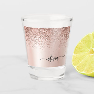 Roségold - Rosa Glitter Metall Monogramm Name Schnapsglas