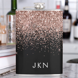 Roségold-Rosa Glitter-Monogramm Anfangsbuchstaben Flachmann