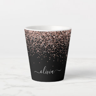 Roségold-Rosa-Glitter-Schriftzug-Monogramm Weiblic Milchtasse