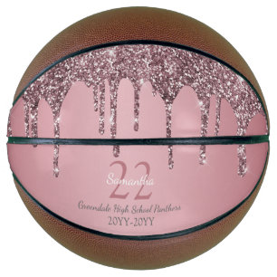 Roségold-Rosa-Glitter-Tropfen Name Team-Nummer Jah Basketball