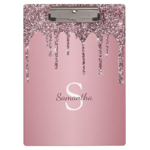 Roségold Rosa Glittertropfen Glanz Monogramm Name Klemmbrett