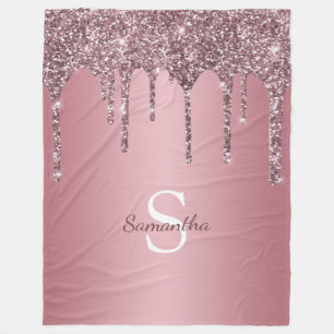Roségold-Rosa-Glitzer-Tropfen Glanz Monogramm Name Fleecedecke
