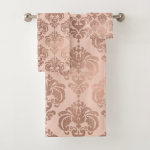 Roségold-Rosa Moderne Glamour-Damaskus Badhandtuch Set