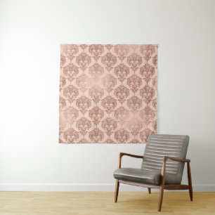 Roségold-Rosa moderner Glam-Damaskus Wandteppich