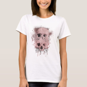 Roségold-Rosa-Totenkopf-Tropf-Tintenfleck-Grafik T-Shirt