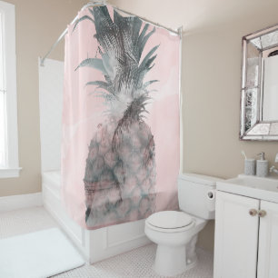 Roségold Rosa Tropischer Sommer Ananas Glamour Duschvorhang