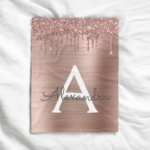Roségold - Rosafarbenes Glitter-Metall-Monogramm-N Fleecedecke