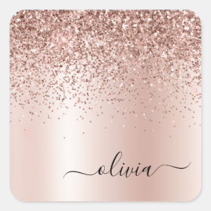 Roségold - Rosafarbenes Glitter-Metall-Monogramm-N Quadratischer Aufkleber