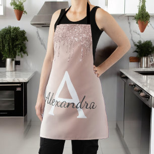 Roségold - Rosafarbenes Glitter-Metall-Monogramm-N Schürze