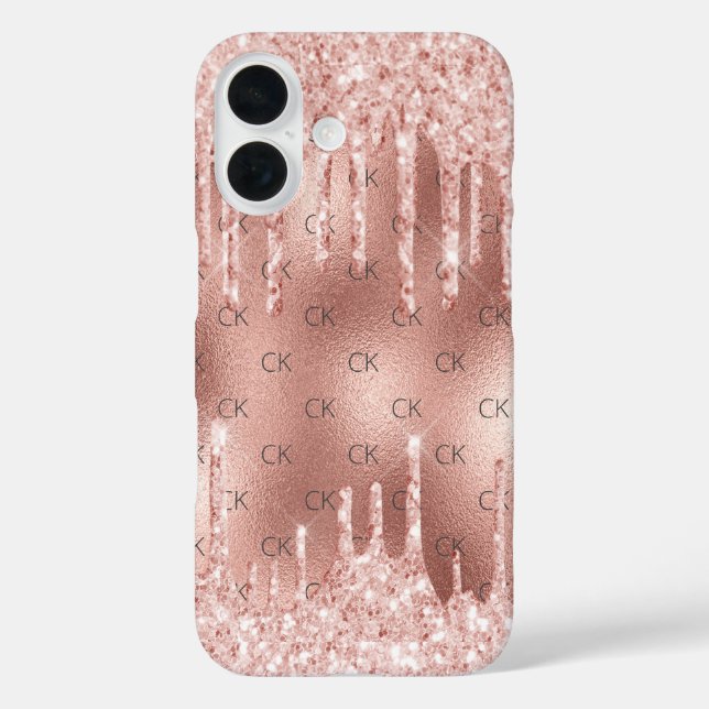 Roségold-Röte-Monogramm-Initialen  iPhone 16 Hülle (Rückseite)