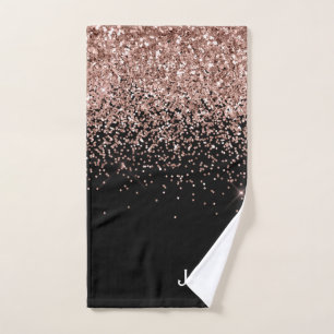 Roségold-Röte Pink Schwarzer Glitter-Monogramm Gir Handtuch