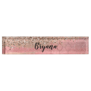 Roségold-Rouge Glamour Funkeln Chic Namensplakette