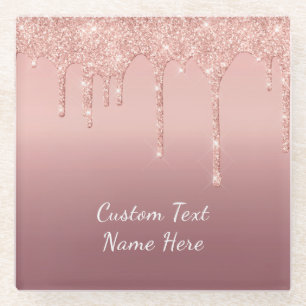 Roségold Rouge Glitter Funkeln Tropfen Text Hochze Glasuntersetzer