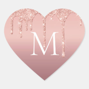 Roségold-Rouge-Glitter-Monogramm-Buchstaben-Aufkle Herz-Aufkleber