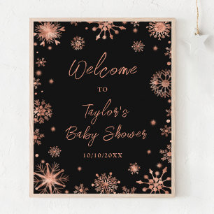 Roségold-Schneeflocken-Baby-Shower-Willkommen Poster