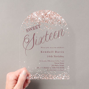 Roségold-Schrift modern Sweet 16 klare Bogen Acryleinladungen