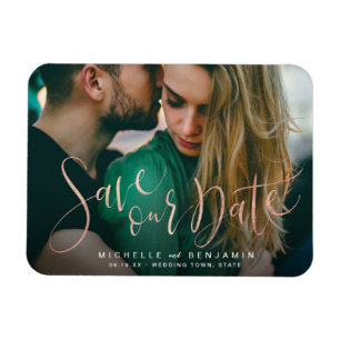 Roségold-Schriftfoto-Hochzeit-Save-the-Date-Karte Magnet