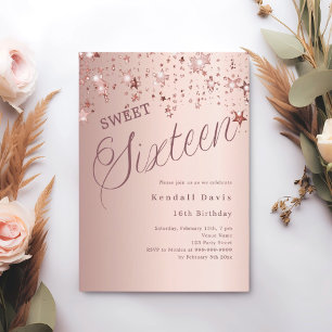 Roségold-Schriftstern modern Sweet 16 Einladung