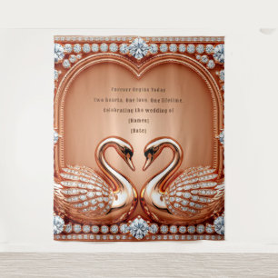 Roségold-Schwan-Hochzeitsliebesbogen-Design Wandteppich