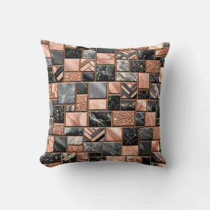 Roségold-Schwarz-Marmor-Mosaik Kissen