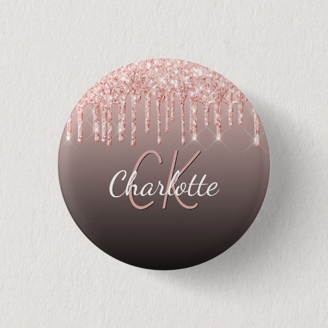Roségold-schwarze Glittertropfen individuell angep Button (Vorderseite)