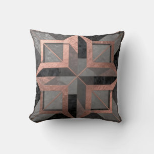 Roségold-Schwarzes geometrisches Marmormuster Kissen