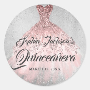 Roségold-Silber-Diamant-Funkel-Kleid Quinceanera Runder Aufkleber