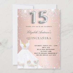 Roségold-silbernes Kleid Quinceanera Einladung
