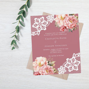 Roségold-Spitze-rosafarbene florale Hochzeitseinla
