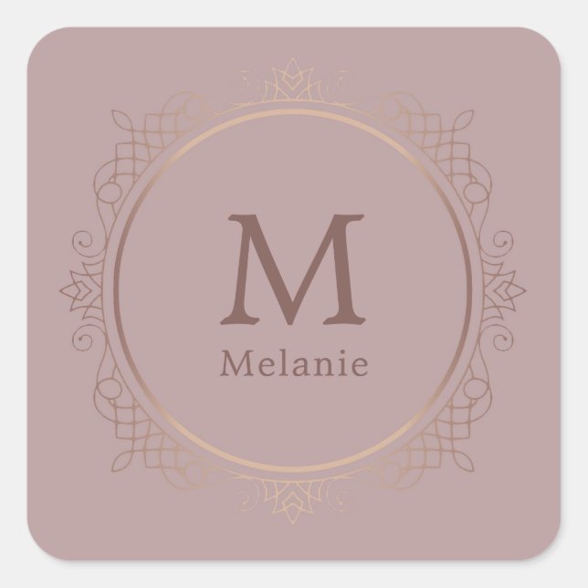 Rosegold Trendy Monogram Elegant Template Quadratischer Aufkleber (Vorderseite)