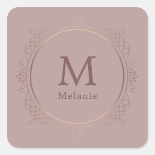 Rosegold Trendy Monogram Elegant Template Quadratischer Aufkleber