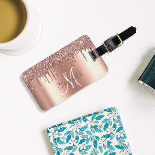 Roségold-Tropf Glitter-Metall-Monogramm-Reisegepäc Gepäckanhänger