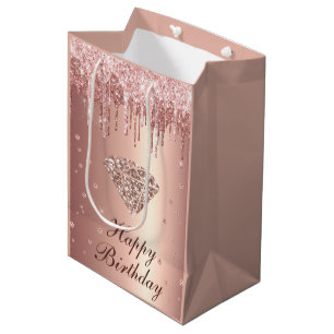 Roségold-Tröpfchen-Glitter & Diamant-Birthday Mittlere Geschenktüte