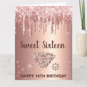 Roségold tropfender Glitter & Diamant Sweet 16 Karte