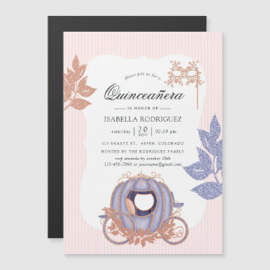 Roségold- und Lila-Glitter-Prinzessin-Quinceañera Magneteinladung