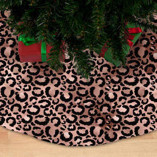 Roségold und schwarze Leopardenflecken Polyester Weihnachtsbaumdecke