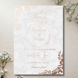 RoseGold Verlasse Verzierte Hochzeit aus weißem Ma Folieneinladung