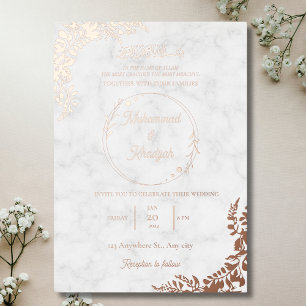 RoseGold Verlasse Verzierte Hochzeit aus weißem Ma Folieneinladung
