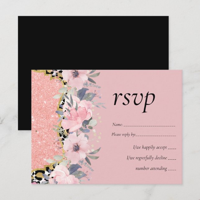 Rosegold WEDDING Girly Pink Glitzer Glam Einladungspostkarte (Vorne/Hinten)