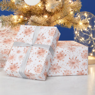 Roségold-Winter-Schneeflocken auf weißem Muster Geschenkpapier