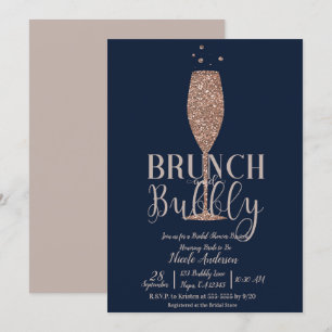 Roségoldblaue Champagner-Sprudel Brunch zur Hochze Einladung