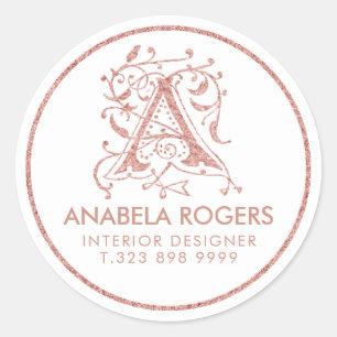 Roségoldene Blumenschwünge Beispiel-Monogramm Runder Aufkleber