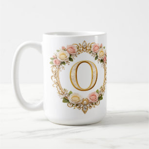 Roségoldene Blumige Monogramm Buchstabe O Hochzeit Kaffeetasse