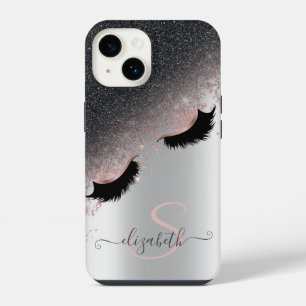 Roségoldene falsche Wimpern mit schwarzem Glitter iPhone 14 Hülle