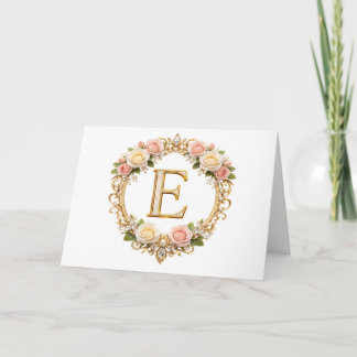 Roségoldene Florale Monogramm Buchstabe E Hochzeit Dankeskarte