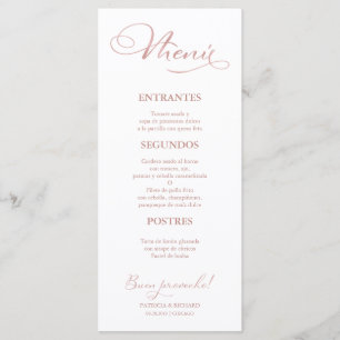 Roségoldene Hochzeitsmenü-Spanische Formulierung Menükarte